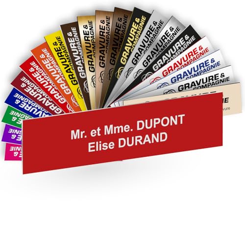 Plaque Boîte aux Lettres Personnalisable De 1 À 3 Lignes – Nom Gravé – Adhésive PVC – 10 x 2,5 cm (Rouge)