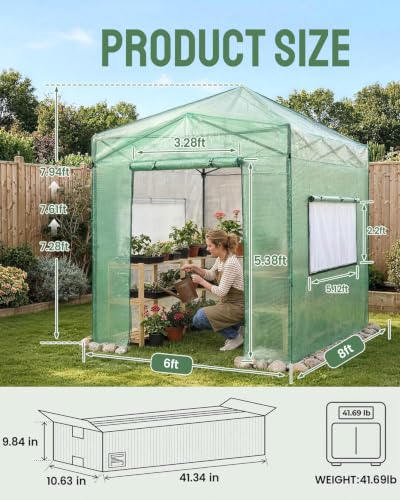 Image of CROWN SHADES 8x6 Pop Up Greenhouse,Walk-in Greenhouse,Green