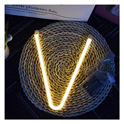 Image of ENUOLI Warm White Letters Neon Night Light LED Alphabet Marquee Light Neon Letters Sign Decorative Words Light for Birthday Wedding Party Baby Room Christmas Bar Club Wall Hanging Decor(V)