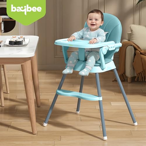 Image of Baybee 3-in-1 Convertible High Chair for Baby | Baby Feeding Chair for 6 Months to 5 Years with Wide Food Tray, Soft Cushion Seat, Adjustable Footrest & 3-Point Safety Harness | Foldable Baby High Chair (Green)