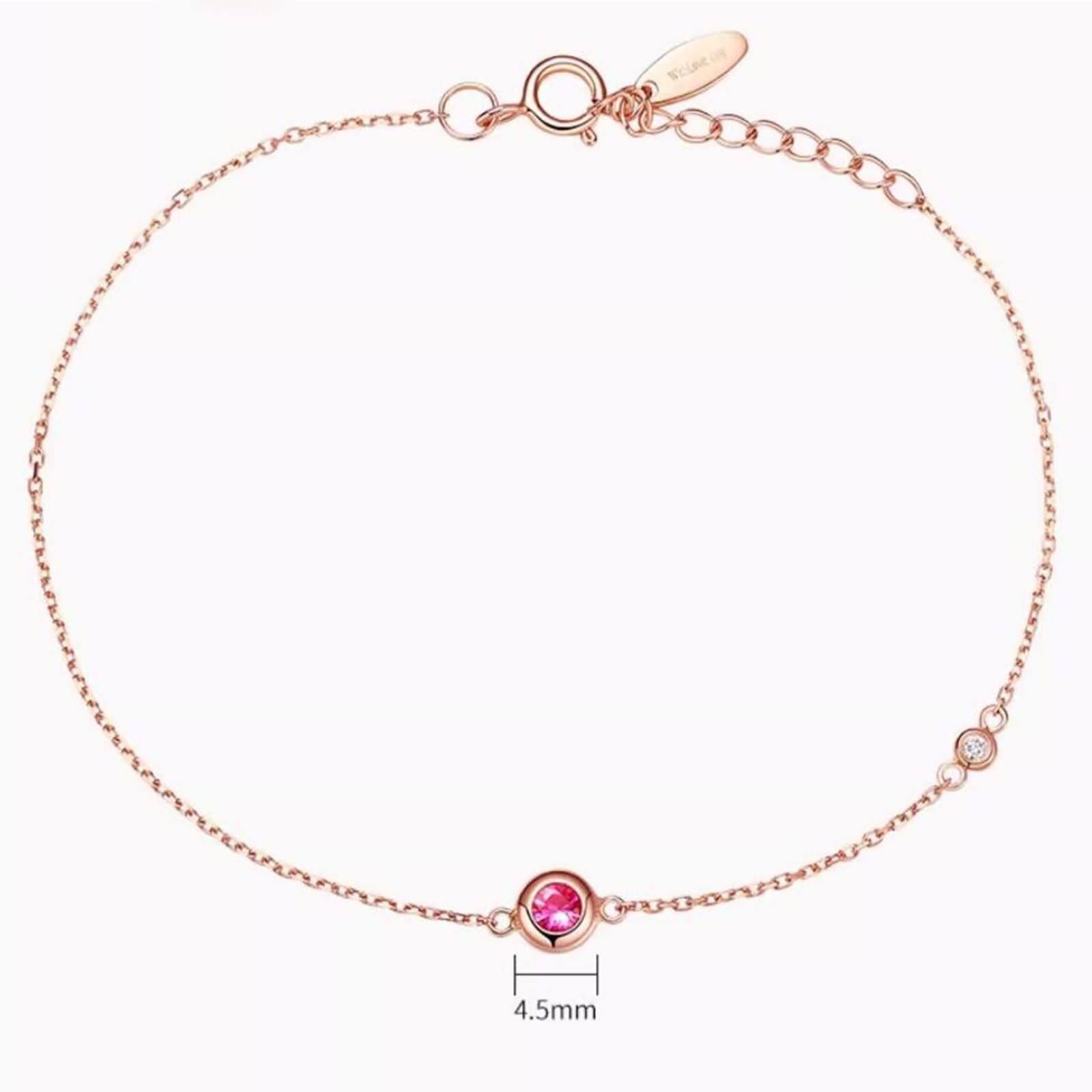 Pulseras Oro Rosa Mujer 9Kilates / 14Kilates / 18Kilates, Redondo con Rubí y Diamante, Cadena Extensible 16 CM + 5 CM, Pulseras Mujer de Oro Rosa