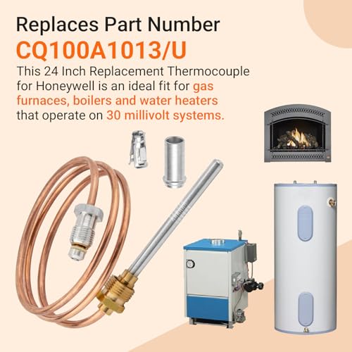 Cq100a1013 24 Inch Thermocouple for Resideo Gas Furnaces, Boilers and Water Heaters, Heater Thermocouple with Adapter Fitting Replacement for Honeywell 30 Millivolt Systems - Thumbnail 3