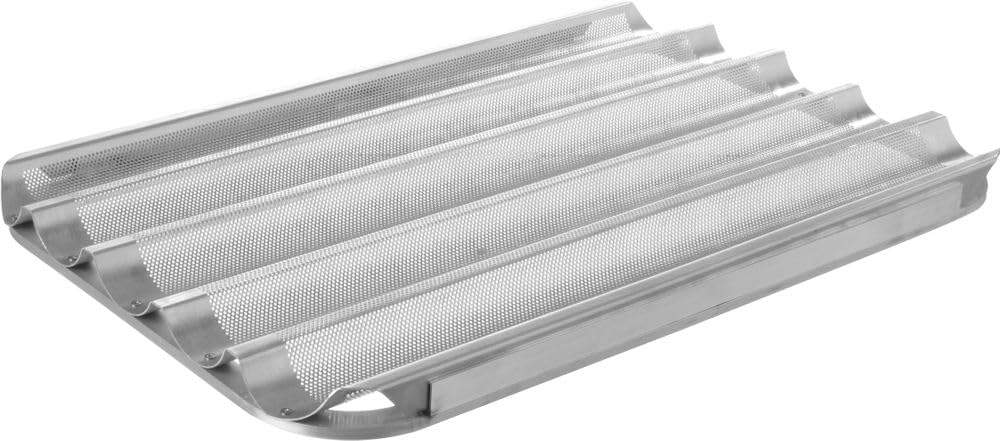 HENDI Baguette Backblech, perforiert, für 5 Baguettes, geeignet zur Verwendung in Öfen, Baguette Backform, Baguetteblech, Brotbackblech, 600x400x(H) 35mm, Aluminium