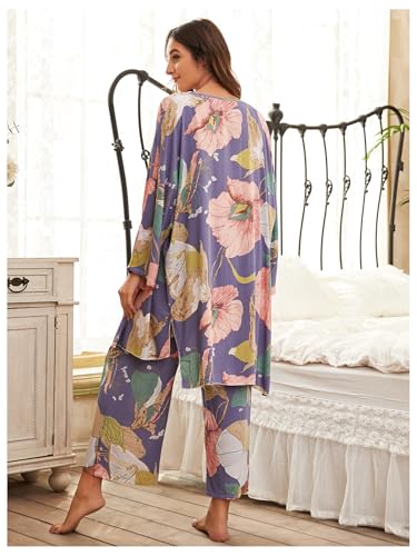 WDIRARA Women's 3 pcs Sleepwear Leaf Print Cami and Pants Pajama Set with Robe2