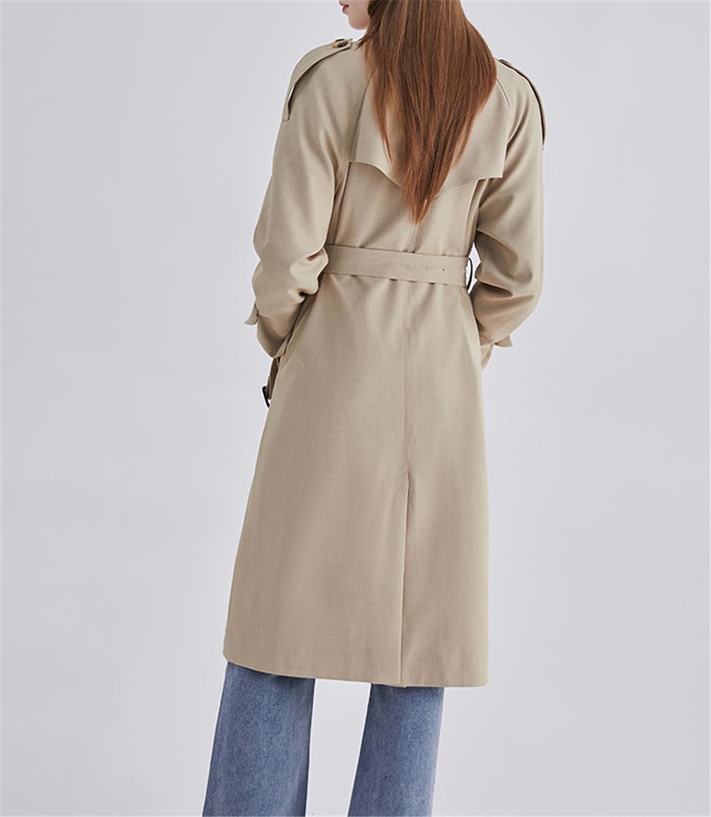 Dninmim Trench Doppiopetto Da Donna Giacca Midi Autunnale Giacca A Vento In Vita Color Kaki