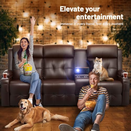 Image of Loveseat Recliner Sofa, Home Theater Seating with Massage, 3 Seat Reclining Loveseats with Console, Wall Hugger RV Couch Movie Theater Chairs, RV Furniture Sofas with USB, Cup Holders for Gaming Room