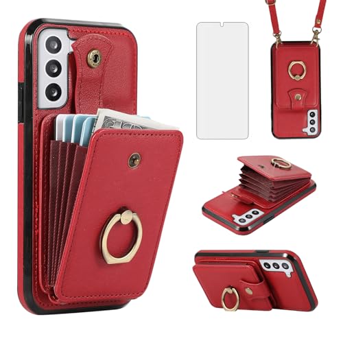 Coque Samsung S21 5G Asuwish rouge avec protège-écran verre et cordon