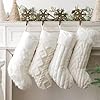 Christmas Stockings 4 Pcs 18 Inch Luxury Snow White Ivory White Thick Plush Faux Fur Stocking with 4 Styles of Textured Patterns Rustic Christmas Home Decor Farmhouse Xmas Decorations