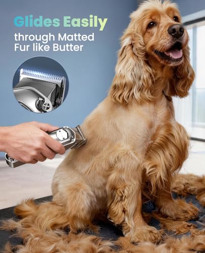 oneisall Dog Clippers for Grooming for Thick Heavy Coats/Low Noise Rechargeable Cordless Pet Shaver with Stainless Steel Blade/Waterproof Dog Shaver for Dogs Pets and Animals (Silver)