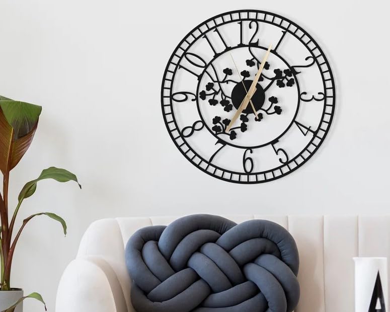 Image of Stylish Metal Analog Wall Clock for Living Room, Bedroom, Office, Kitchen, Home and Hall | Antique Fancy Big Size Modern Wall Watch for Home Decor (Style-5, 40CM)