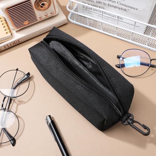 Image of Double Glasses Case, Black Soft Eyeglass Case with Carabiner Hook Travel Sunglasses Organizer Portable Glasses Pouch with Zipper for Women Men(Not Suitable for Oversized Glasses)
