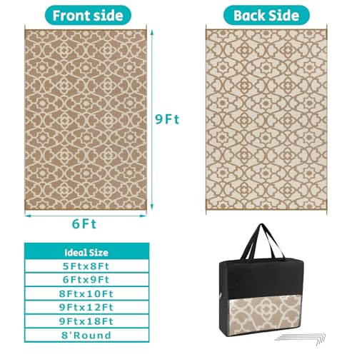 HEBE Outdoor Rug Waterproof 6x9, Plastic Straw Rug Camping Rug, Reversible Outdoor Patio Rugs RV Mat Clearance, Indoor Outside Floor Carpet for Porch,Deck,Camper,Balcony,Backyard - Image 2