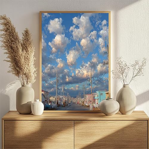 Malen Nach Zahlen Erwachsene Landschaft, Malen Nach Zahlen für Zimmer Deko, DIY Basteln Erwachsene Leinwand Kit, Cloud Paint by Numbers Kits Mit Pinseln und Acrylfarbe, Geschenke, 30x40cm T-1623