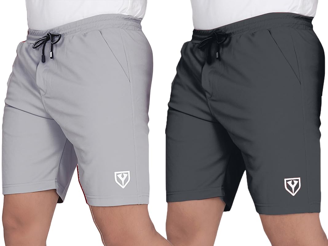 Men's Blend Shorts with Stylish Design Comfortable & Versatile Active Sports Wear Combo Pack (Steel Grey-Light Grey-L)-picture-51