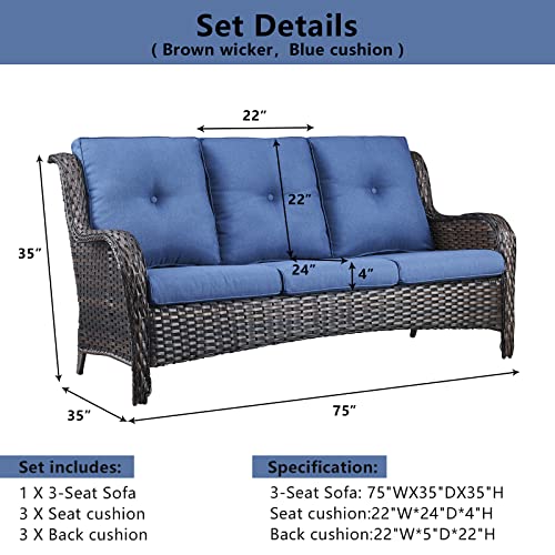 Belord Outdoor Furniture 3-Seater Rattan Sofa Patio Wicker Sofa Couch Furniture Set with Washable Cushions - Thumbnail 7
