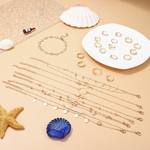 Lolias 25Pcs Anklets And Toe Rings For Women Silver Gold Plated Layered Ankle Bracelets Flower Evil Eye Toe Rings For Summer Sandals Foot Jewelry Set Adjustable,Gold #TOP2