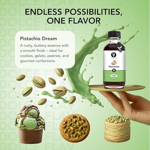 Image of Dolce Flav Pistachio Extract - 2 Ounce Water-Soluble Kosher, Sugar-Free, Concentrated Nutty Pistachio Flavor for Baking, Ice Cream & Pastries, Includes Measured Dropper, Pack of 2