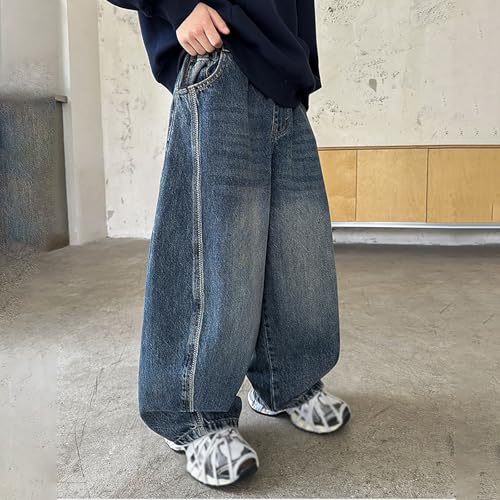 Boys Baggy Jeans 2025 Straight Wide Leg Casual Elastic Waisted Y2k Stretchy Relaxed Fit Denim Pants with Pockets2