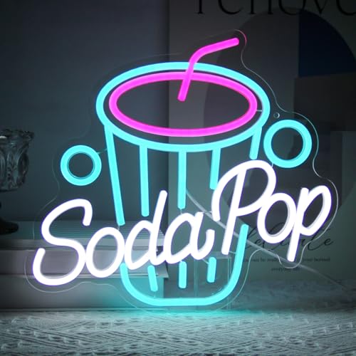 Image of Soda Pop Neon Sign Drink LED Neon Lights for Restaurant Bar Kitchen Decor | Dirty Soda Bar Sign, Beverage Cup LED Signs, Acrylic Business Sign, Dimmable Cocktail Neon Light, USB Powered, Easy to Hang