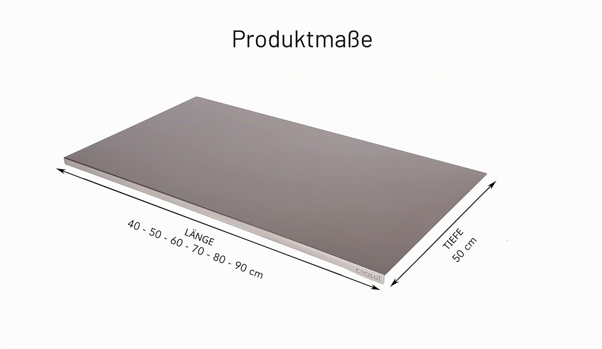 Knetbrett Schneidebrett Edelstahl Großes 2.0, Geschenk Baumwollbeutel, Tischplatte für Küche, Bar, Restaurant, Erhältlich in verschiedenen Größen (90 x 50 cm Rand 2 cm)