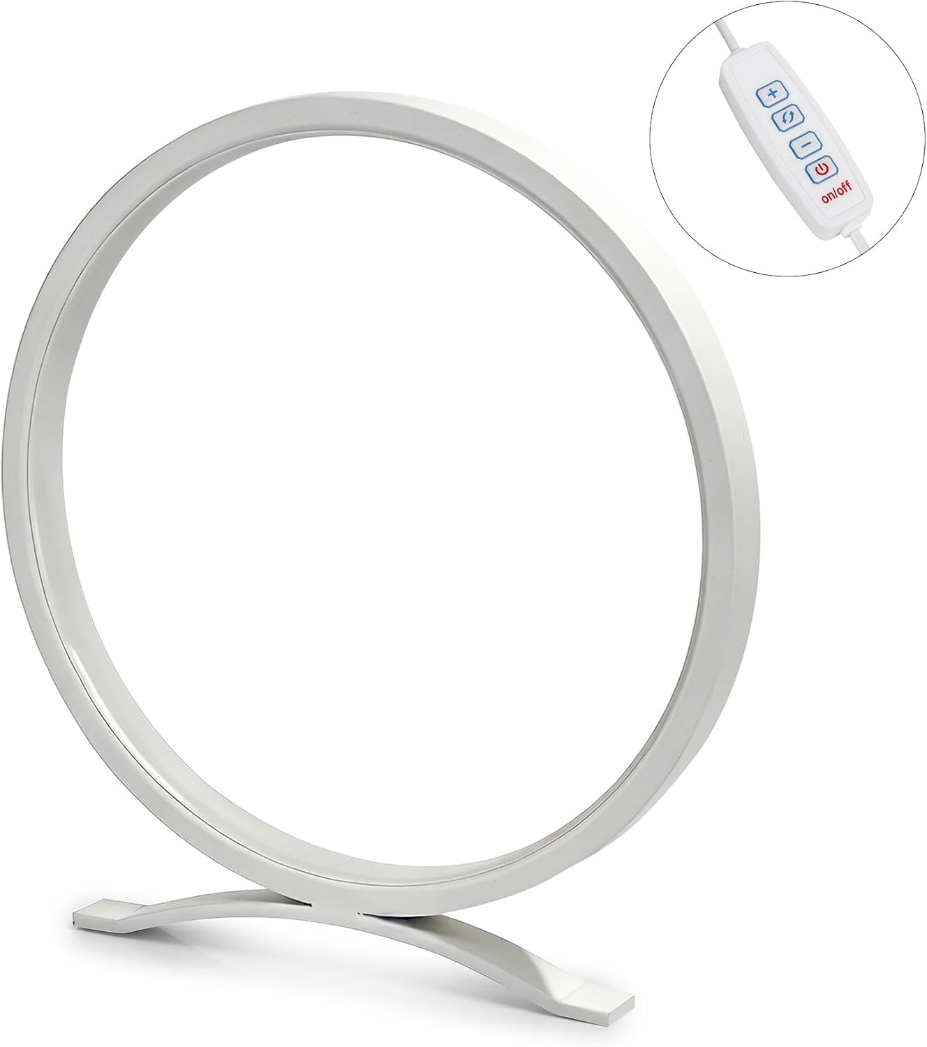 White Modern Circle Table Lamp, Dimmable LED Nightstand Lamp with On/Off Switch, 3 Color Temperments, Minimalist Desk Lamp for Bedroom, Living Room, Office, Home Decor (White)