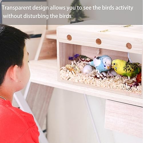 Image of Parakeet Nesting Box Pine Wood Breeding Box Bird House for Cage, Transparent Parakeet Birds Nest with Perch for Cockatiel, Canary, Small to Medium Birds, L:5.85x5.85x11.5 inches