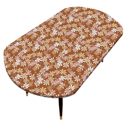 Pioggia Oval Vinyl Fitted Tablecloth with Flannel Backing Elastic Table Cloth Waterproof Oil-Proof Plastic Table Cover Best for 60" x 42"