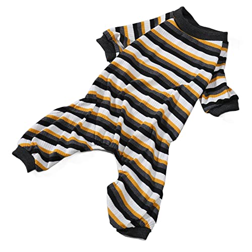 Pijama listrado para cachorro MISNODE Macacão de cachorro quente de 4 pernas para clima frio, macacã