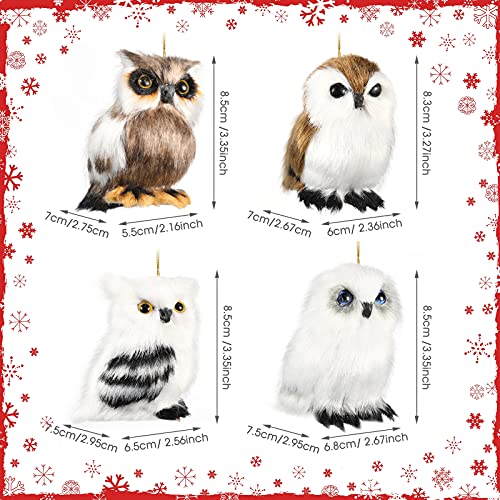 Threan 4 Pieces Hanging Owl White Christmas Ornaments Mini Plush Owl Ornament Christmas Assorted Owl Furry Owl Hanging Decor Christmas Tree Decorations For Christmas Party Home Decoration, 4 Styles #TOP1