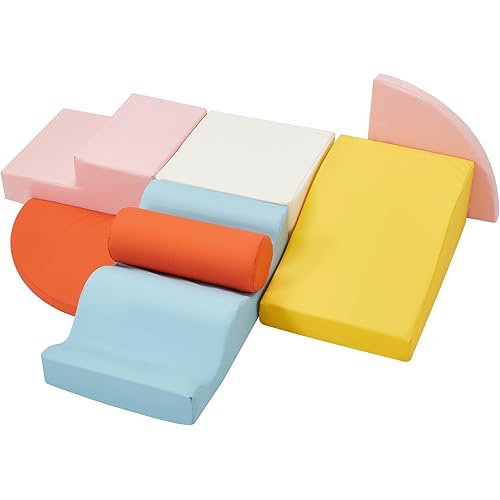 7-Piece Climbing Blocks for Toddlers,Soft PU Leather Baby Foam Climbing Blocks Indoor,Foam Play Gym Climber Structures,Kids Play Toys Sets for Climbing & Crawling, Colorful