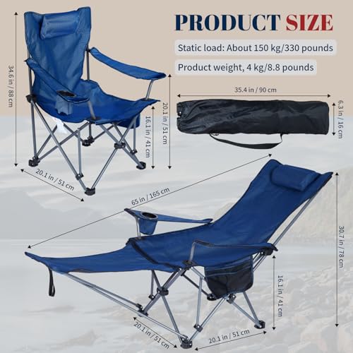 SICHCIS CAMPINGCHAIR Silla Plegable Reclinable para Camping con Reposapiés 3 en 1 Azul Marino miniatura 2