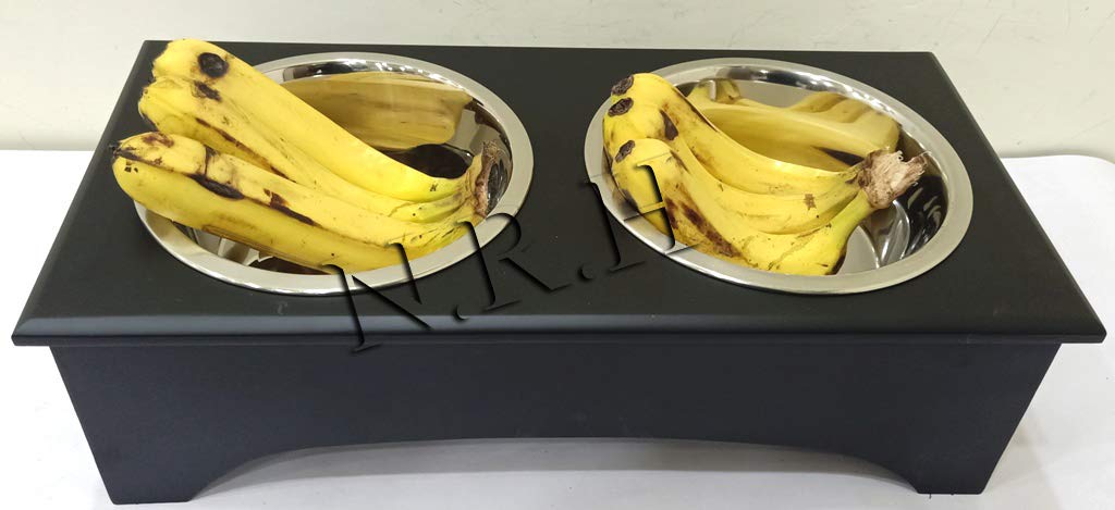 Allevato Cibo e Frutta Doppia Ciotola in Acciaio Inox Cane Gatto Elevato Mangiatoia in Bambù Piatti con Telaio in Legno