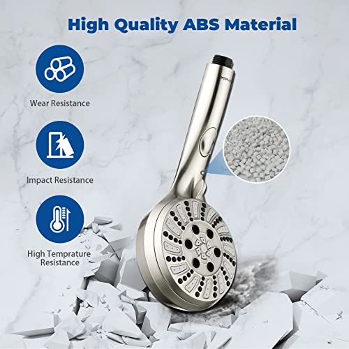Shower Head Combo - Watersong 4.5" 6-Setting Handheld Showerhead And 7" 5-Setting Rainfall Spray, One Click For High Pressure/Trickle Mode, With 70” Longer Stainless Steel Hose, Brushed Nickel #TOP5