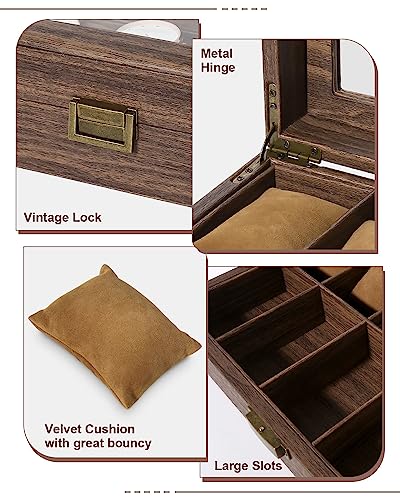 Image of Uten Watch Box 12 Slots, Watch Case Organizer with Real Glass Lid, Wood Grain PU Leather Watch Display Storage Box with Removable Imitation Suede Watch Pillows, Metal Clasp | Watch Jewelry Box, Soft Pillow, Metal Clasp, for Watch Size up to 55mm, Gifts for Collector, Anniversary, Christmas