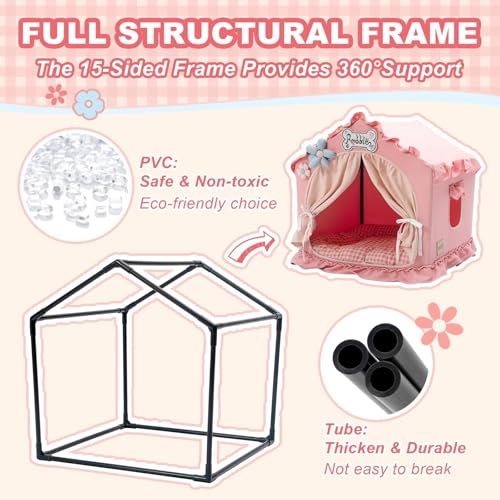 Jiupety Indoor Dog House with Frame, Cute Dog Tent Bed with Cover Cave, Breathable, Washable, and Foldable House, Suitable for 10-20 Lb Puppy and Cats, Medium (17"×17"×17"), Pink - Image 4