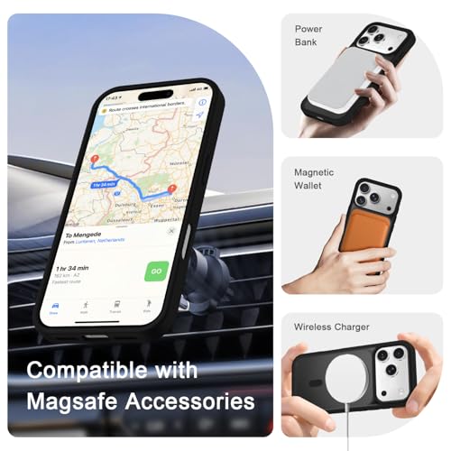 Image of YENAPOON for iPhone 17 Pro Max Case, Matte Magnetic Phone Cover [with 1 Screen Protector] [Support for MagSafe] [Shockproof Military Grade Protection] Translucent Frosted Back, Black