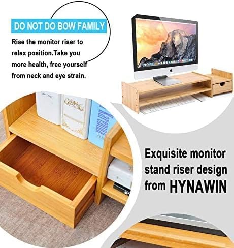 Miniatura 6 de Organizador de escritorio con soporte para monitor, de 2 niveles con cajones, organizador de escritorio para almacenamiento, ajustable, para