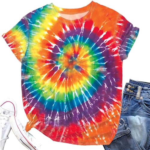 Rainbow Tie Dye T Shirt for Women Jewelry