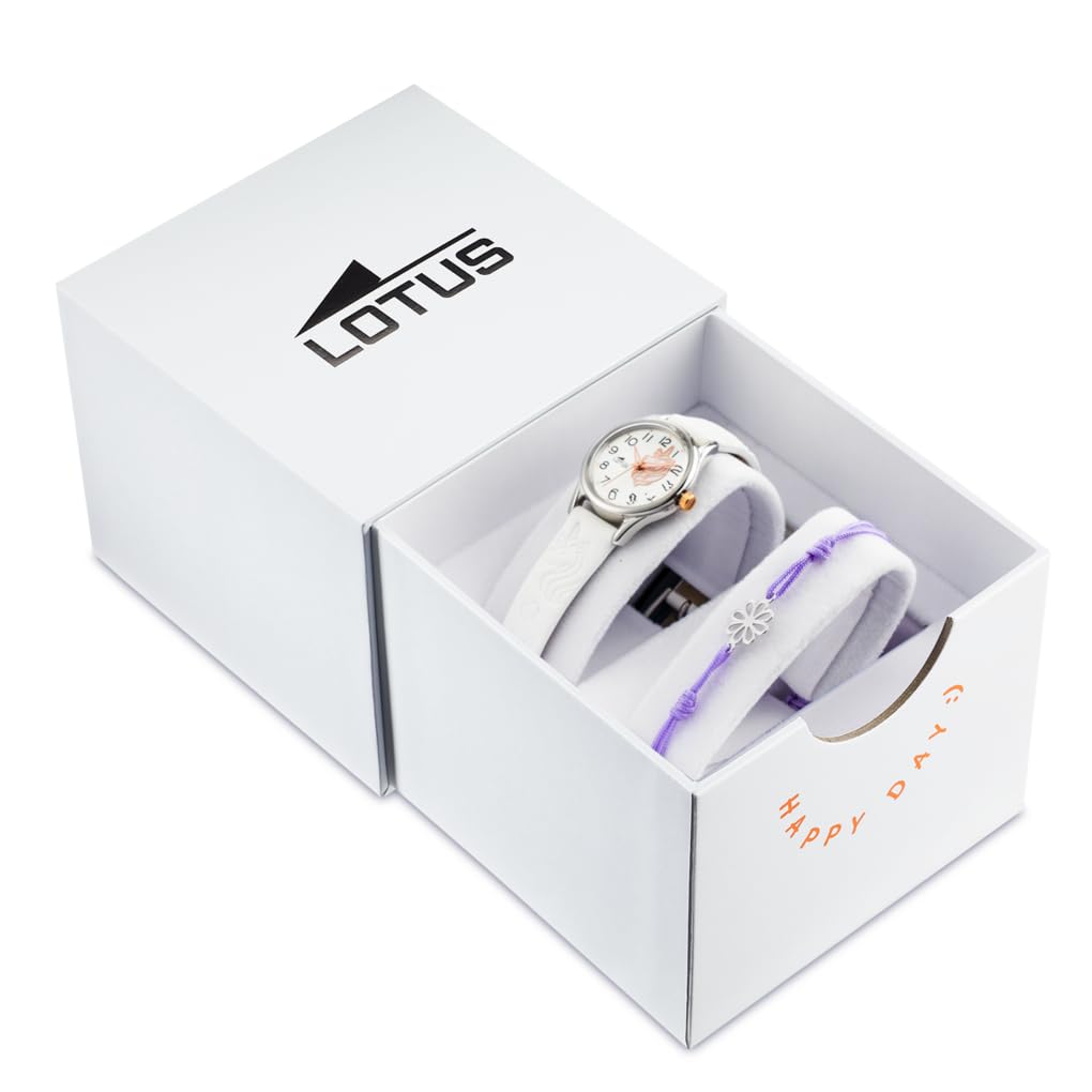 LOTUS Reloj Niña Analógico de Cuero Blanco | Movimiento de Cuarzo, Reloj Infantil, Cristal de Alta Resistencia, Clásico 18573/F, con Pulsera de Regalo, Junior Collection
