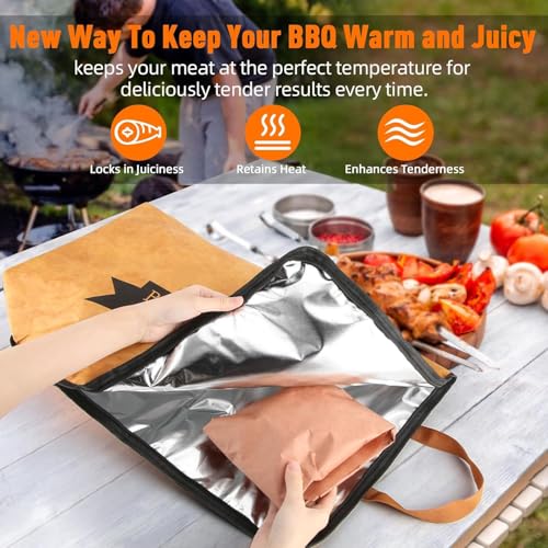 Xzyden Couverture de barbecue isotherme avec brosse à huile et broyeur de viande, couverture de barbecue pour reposer la viande, couverture de poitrine de barbecue, accessoires de barbecue légers pour – vue 2