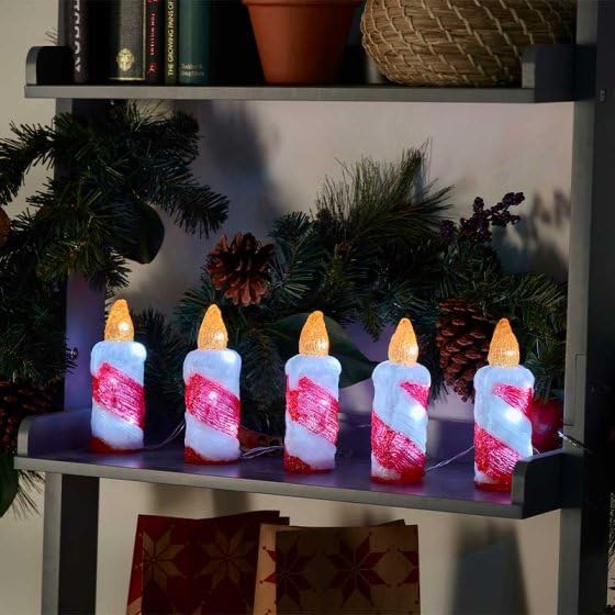 Marco Paul 5pc Christmas LED Candle String Light Set Battery Operated Flickering Pillar Candles with Auto Timer Xmas Indoor & Outdoor Light Up Festive Décor for Home & Holiday Display