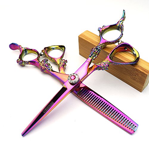 Ciseaux de coiffure violets de barbier avec ciseaux à effiler pour coupe de cheveux