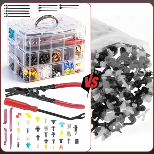 Image of 2080PCS Auto Retainer Clips Kit with Fastener Plier, Trim Removal Tools and 3-Layer Organizer Box, 33 Most Common Push Rivets for Car Bumper, Fender, Door Panel and Interior Repair