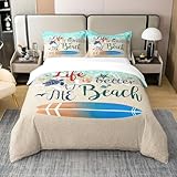 Surfen Bettwäsche 135x200 cm Weich Microfaser Bettwäsche-Sets Hawaii Bettbezug 3D Bettbezüge mit Reißverschluss und 2 Kissenbezug 80x80 cm, E3117