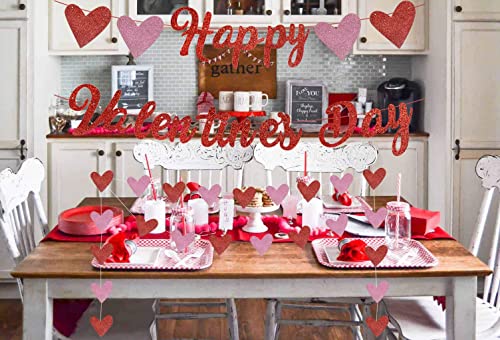 Image of FestikoHappy Valentines Day Banner, Red Glittery Valentines Day Party Decorations, Valentines Day Garland, Valentines Photo Props, Heart Decorations, Wedding Anniversary Party, Valentines Day