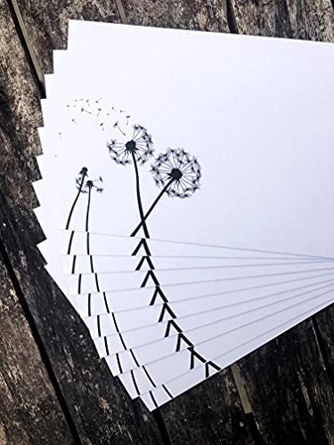 zartbesaitet.com Schöne Produkte aus Papier - Briefpapier Pusteblume DIN A4 - 20 Pusteblumen-Briefbogen A4 - 10 DIN Lang-Briefumschläge - Weiß, Klassisch