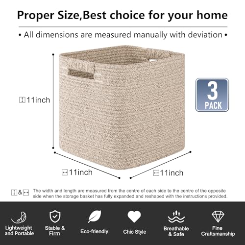 image for OIAHOMY Storage Cubes 11 Inch Storage Bins-3-Pack, Cotton Rope Woven B