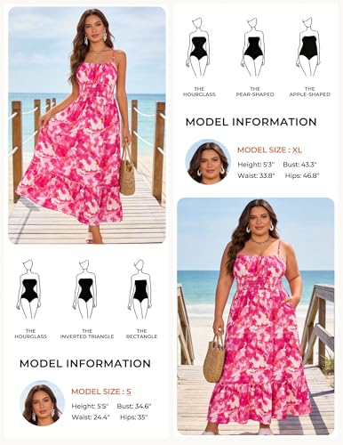 Image of GRACE KARIN Summer Dresses for Women 2026 Vacation,Smocked Floral Maxi Dress,Boho Beach Sundress with Pocket Fashion Clothing