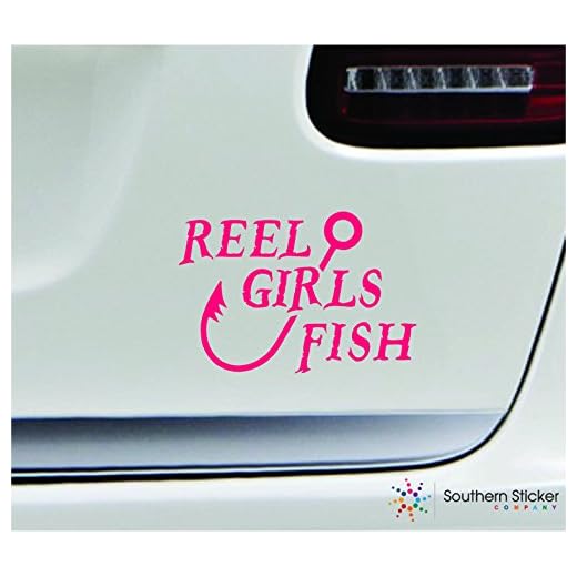 Reel Girls Fish 5.4x3.7 Pink Fishing Hook Outdoors Lake Fish Pond United States America Color Sticker State Decal Vinyl - Made and Shipped in USA