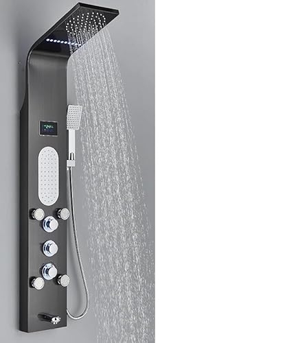Set di Doccia per Doccia per la Doccia per Bagno Nichel Nero Pannello Doccia a LED Sei funzioni Colonna Doccia a Cascata piovana Doccia getti Spa getti Doccia con battiti da Bagno Bidet tocchi Neri